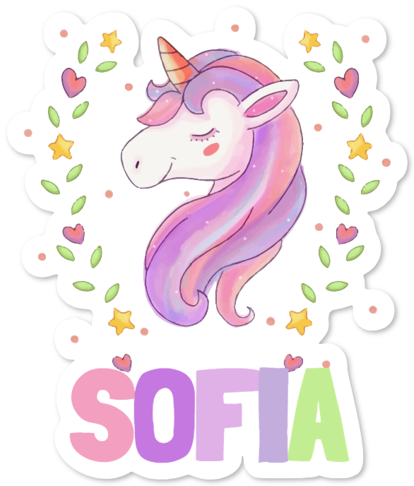 Unicorn sticker with child’s name – SOFIA