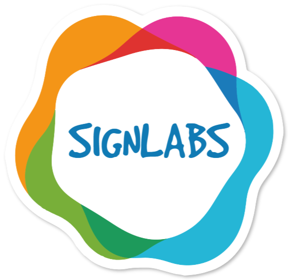 Abstract shape in color – sticker with custom text